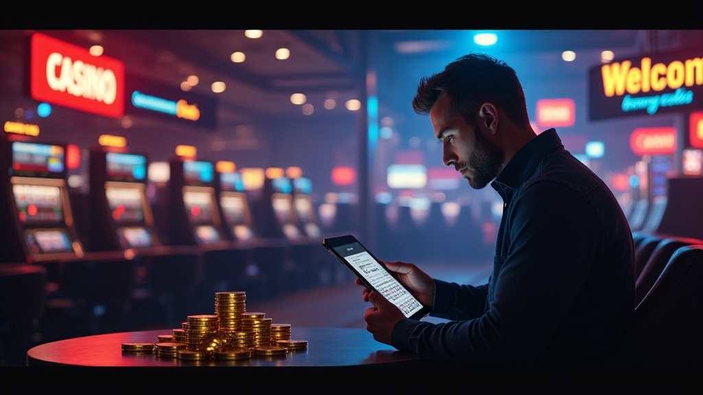 Interface de bonus avec tours gratuits et offres de bienvenue dans un casino sombre